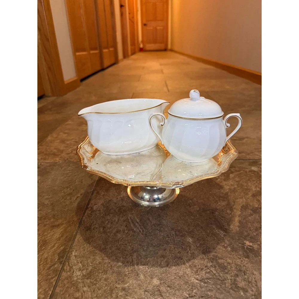 Mikasa Wedding Band L9709 Fine China Creamer and Lidded Sugar Bowl Set Japan